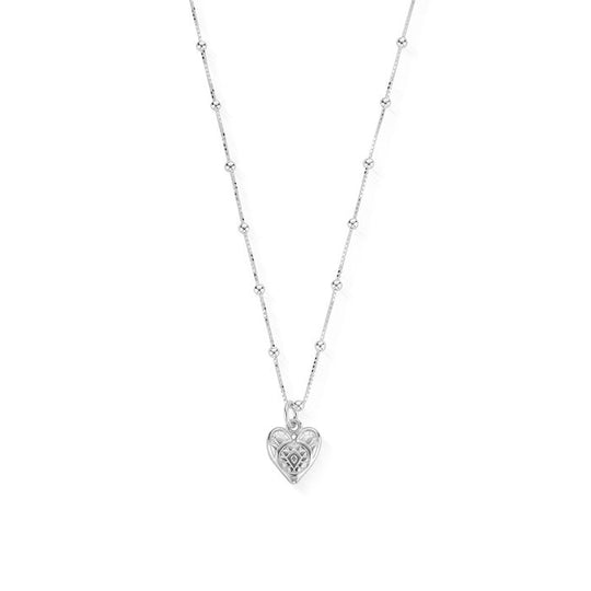 Bobble Chain Heart Necklace - Silver - SNBB691