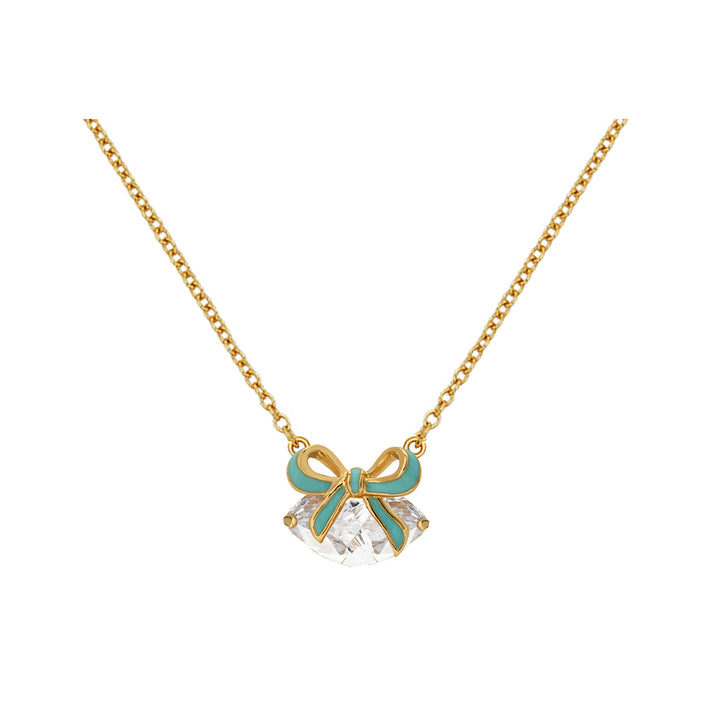 Amelia Bow Necklace, Turquoise/Clear - Gold - AS22TRN88