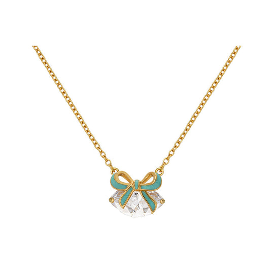 Amelia Bow Necklace, Turquoise/Clear - Gold - AS22TRN88