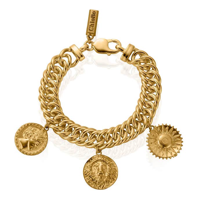 Double Curb Triple Charm Bracelet - Gold - CC-G-BR-3-S1