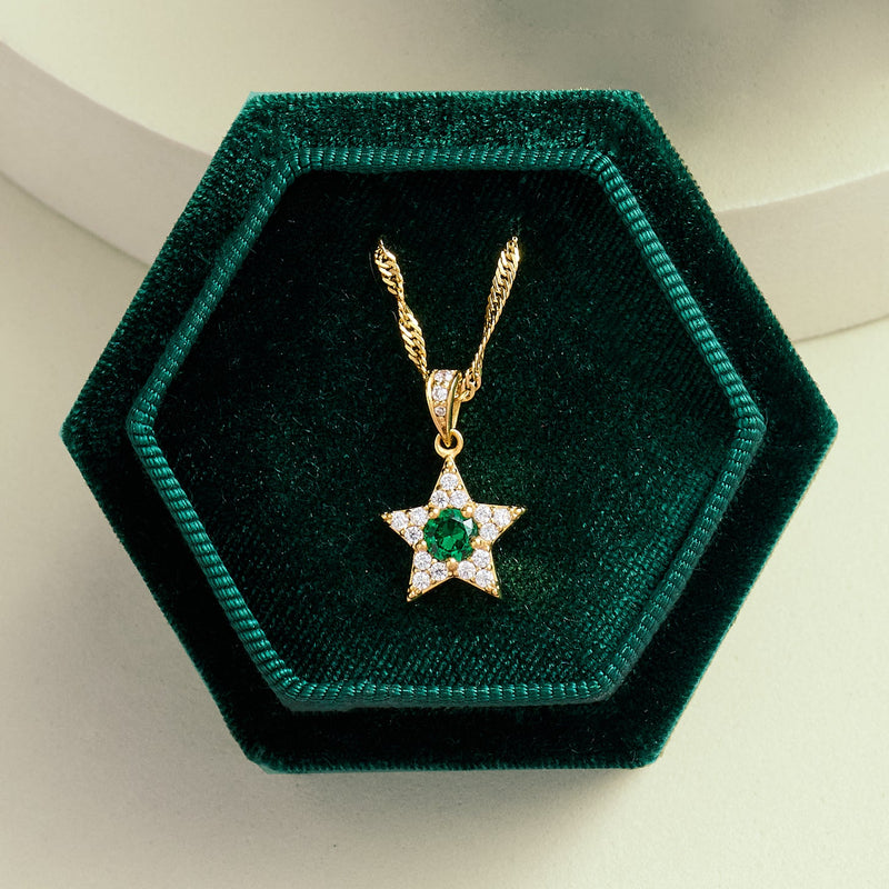 Celeste Mini Star Necklace - Emerald Green & Gold - AS22SGN08