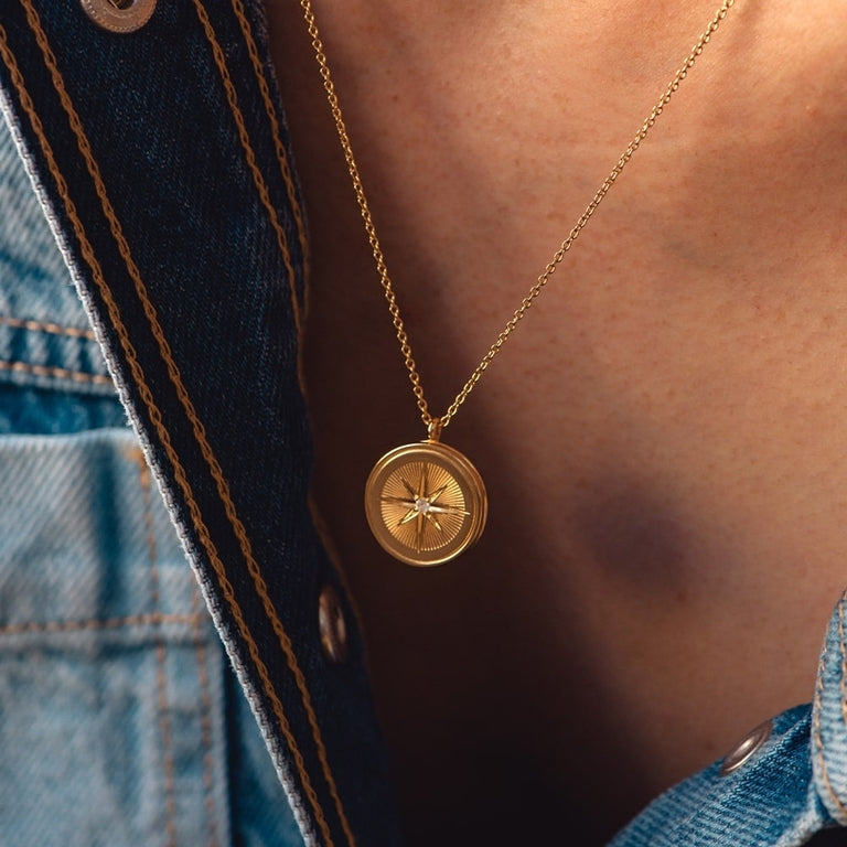 Celestial Compass Locket Necklace - Gold - 42064YNON