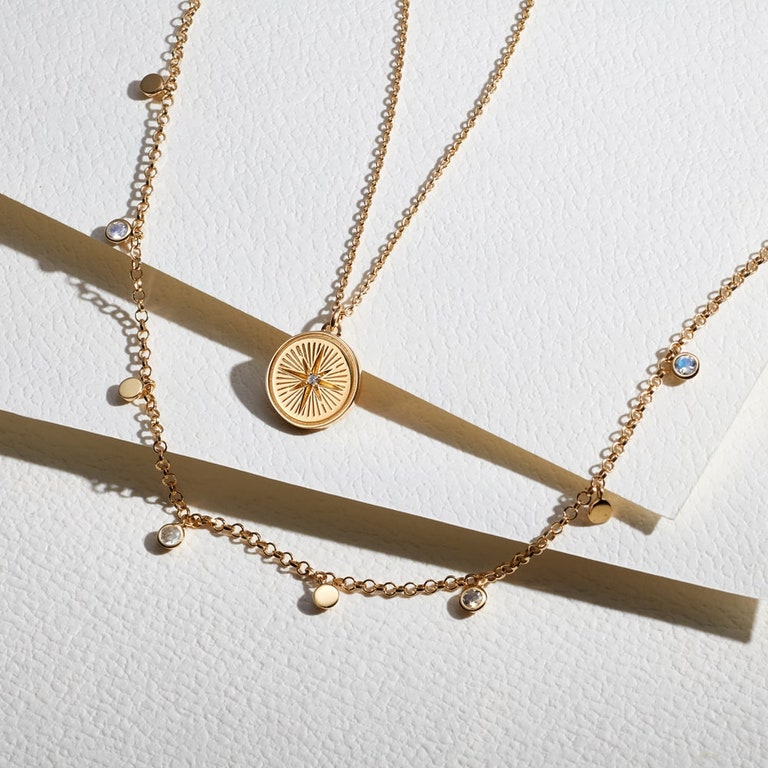 Celestial Compass Pendant Necklace - Gold - 42061YNON