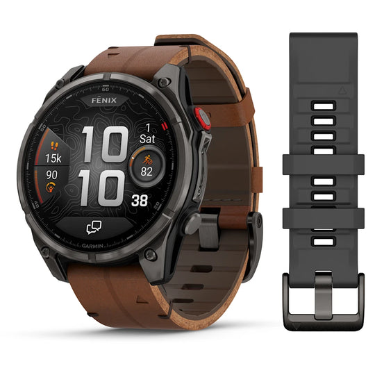 Fenix 8 Pro GPS Smartwatch AMOLED, 47mm - Sapphire, Carbon grey DLC titanium with Chestnut leather band - 010-03198-40