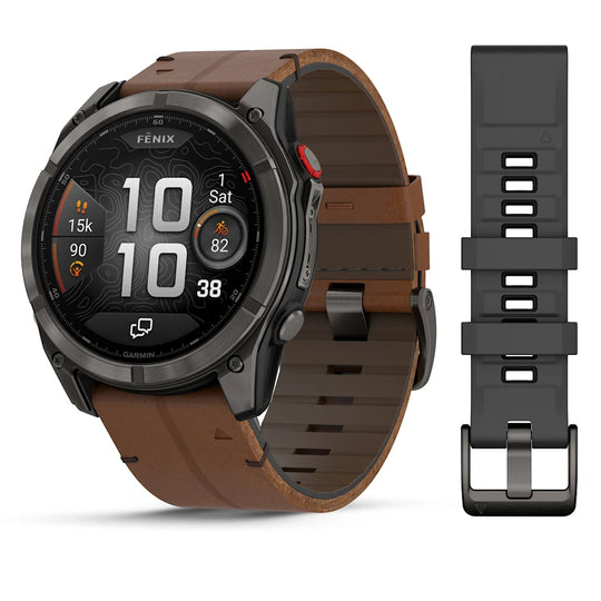 Fenix 8 Pro GPS Smartwatch AMOLED, 51mm - Sapphire, Carbon grey DLC titanium with Chestnut leather band - 010-03199-40