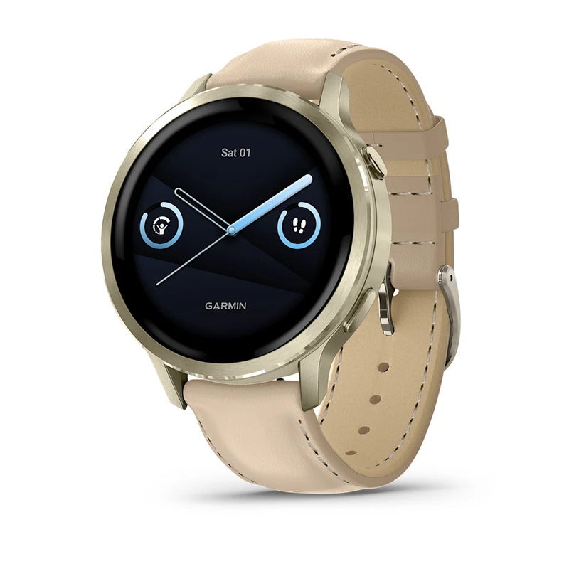 Venu 4 Smartwatch, 41mm - Lunar Gold with Bone Silicone Band and Light Sand Leather Band - 010-03013-03