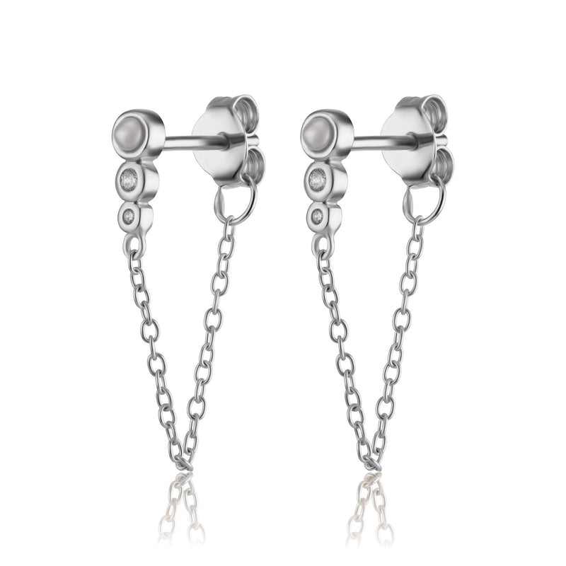 Hannah Martin Chained Pearl Stud Earrings - Silver - SPS-237a