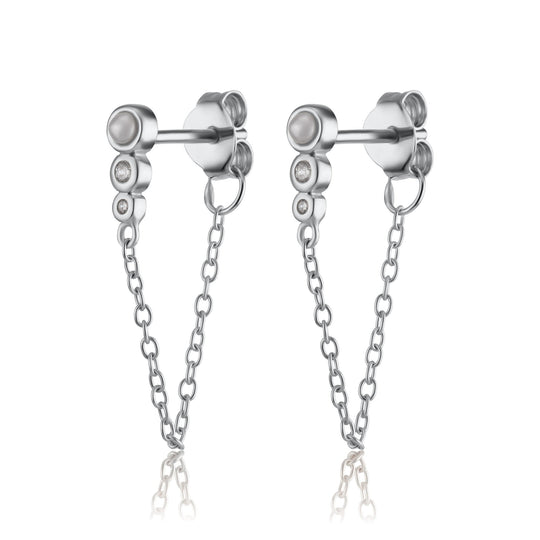 Hannah Martin Chained Pearl Stud Earrings - Silver - SPS-237a