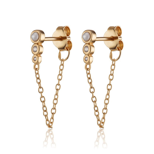 Hannah Martin Chained Pearl Stud Earrings - Gold - SPG-237a