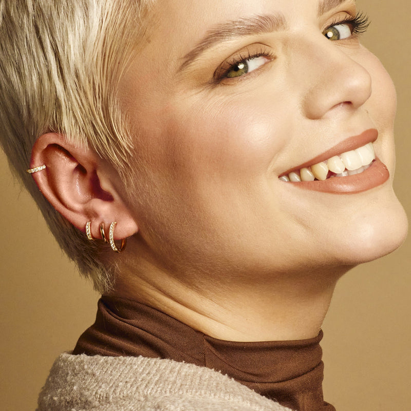 Mini Sparkling Huggie Hoop Earrings - Gold - SPG-134