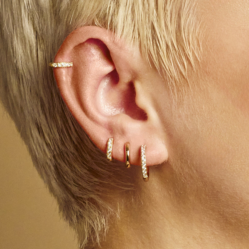 Mini Sparkling Huggie Hoop Earrings - Gold - SPG-134