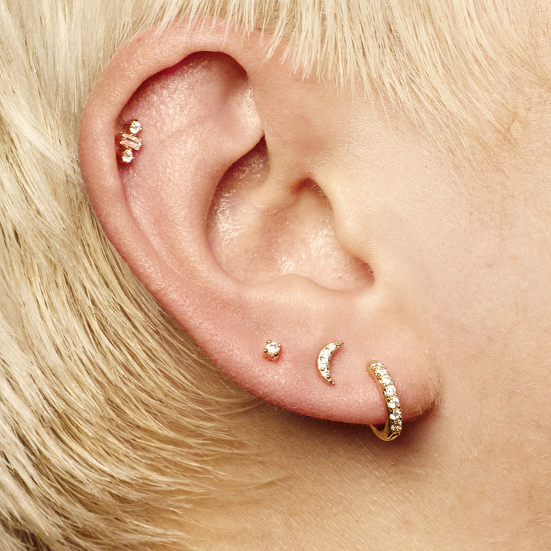 Sparkling Crescent Moon Flat Back Earring (Single Earring) - Gold - SPG-47a