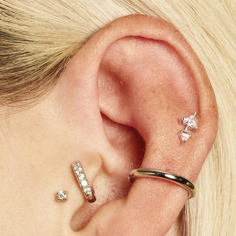 Diamond Silhouette Flat Back Earring (Single Earring) - Silver - SPS-35