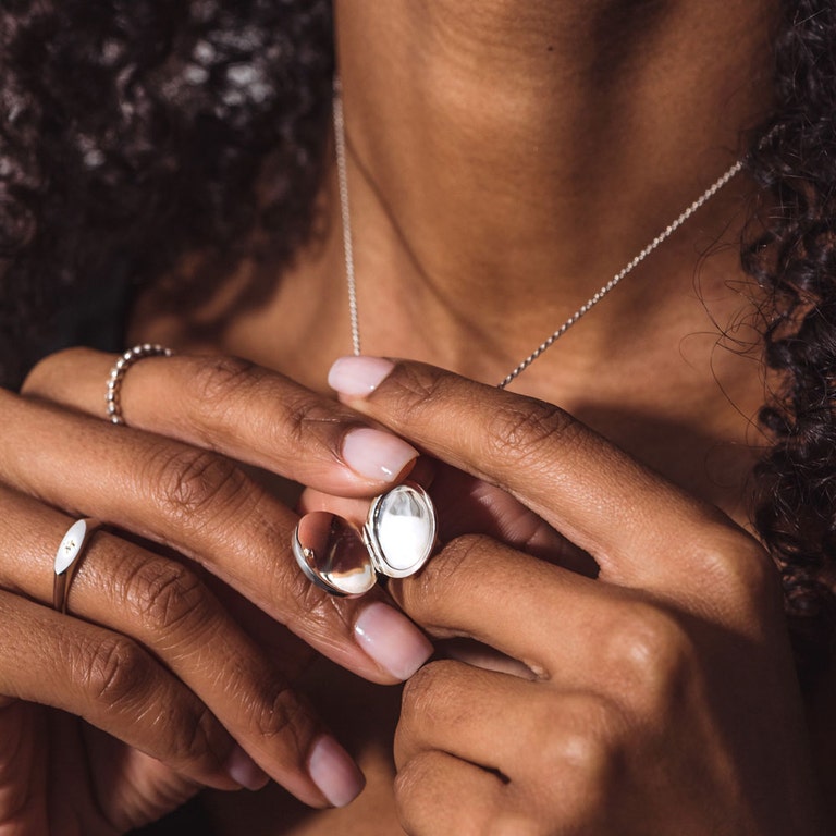 Celestial Compass Locket Necklace - Silver - 42064SNON