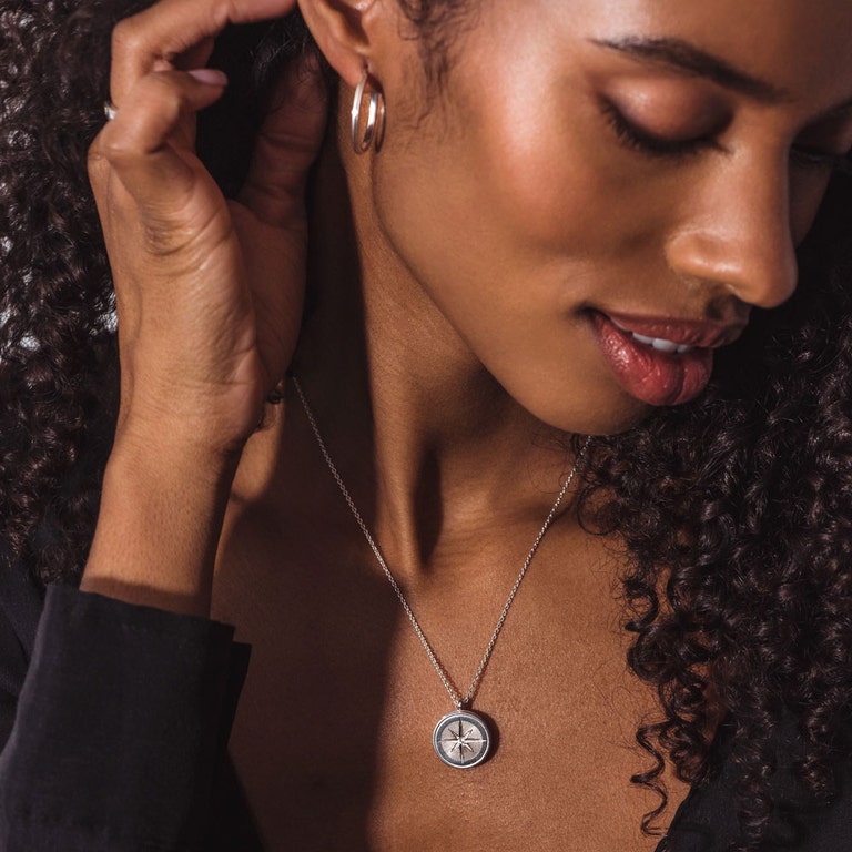 Celestial Compass Locket Necklace - Silver - 42064SNON