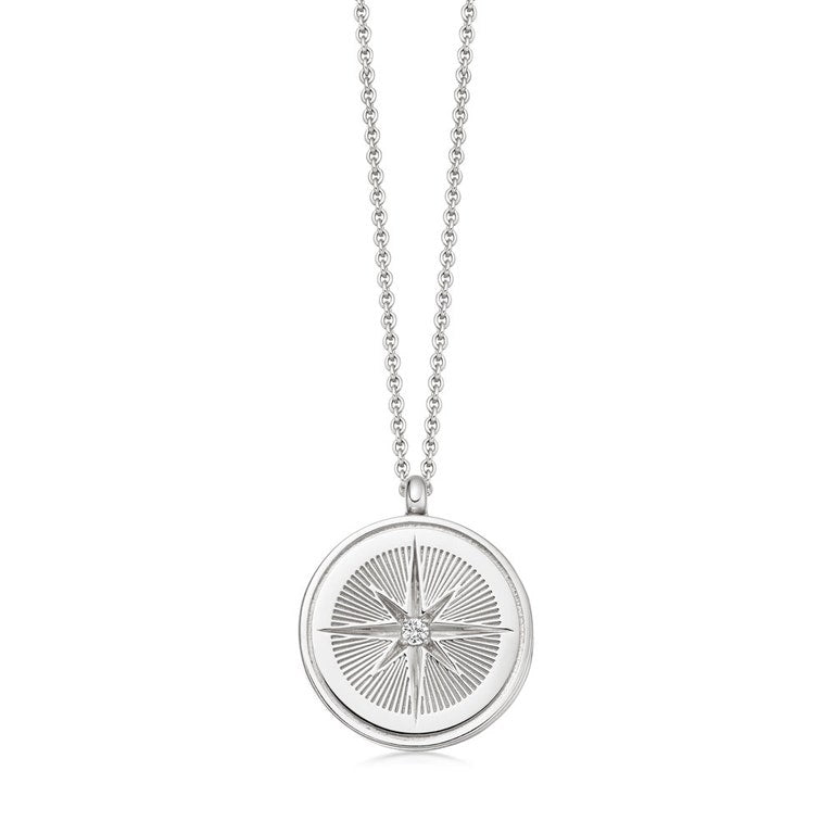 Celestial Compass Locket Necklace - Silver - 42064SNON