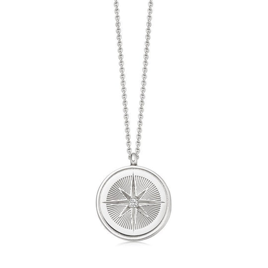 Celestial Compass Locket Necklace - Silver - 42064SNON