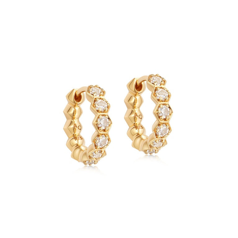 Deco White Sapphire Hoop Earrings - Gold - 48001YNOE