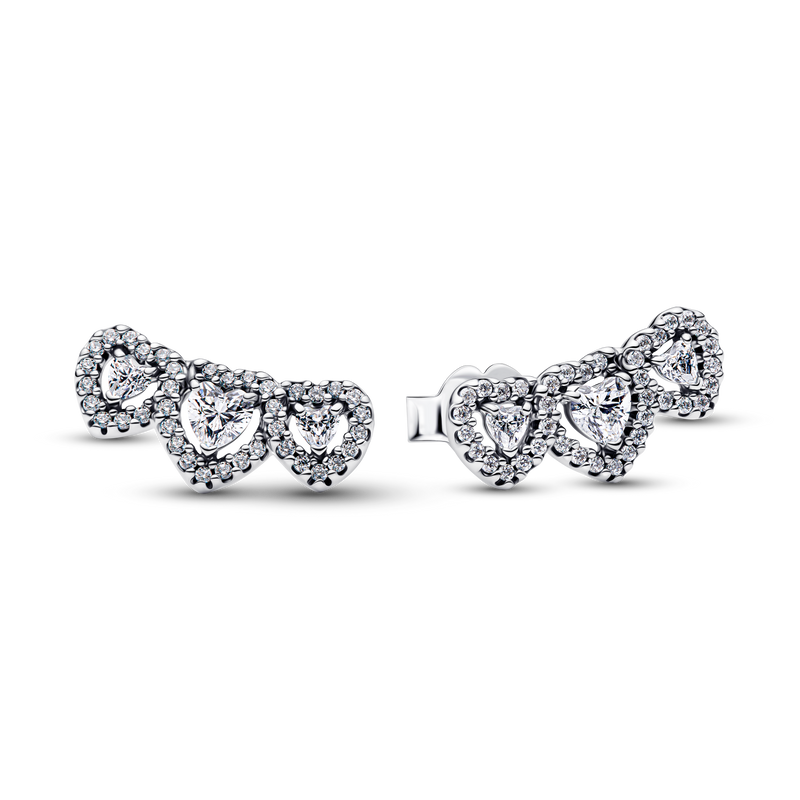 Triple Heart Cubic Zirconia Stud Earrings - Sterling Silver - 294411C01