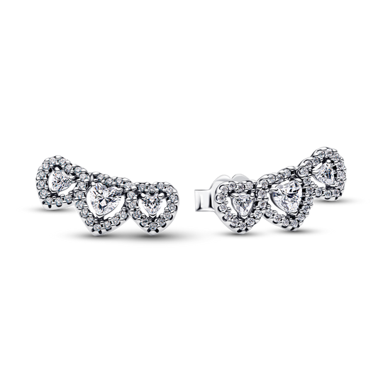 Triple Heart Cubic Zirconia Stud Earrings - Sterling Silver - 294411C01