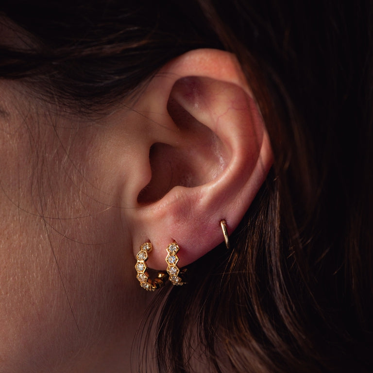 Deco White Sapphire Hoop Earrings - Gold - 48001YNOE