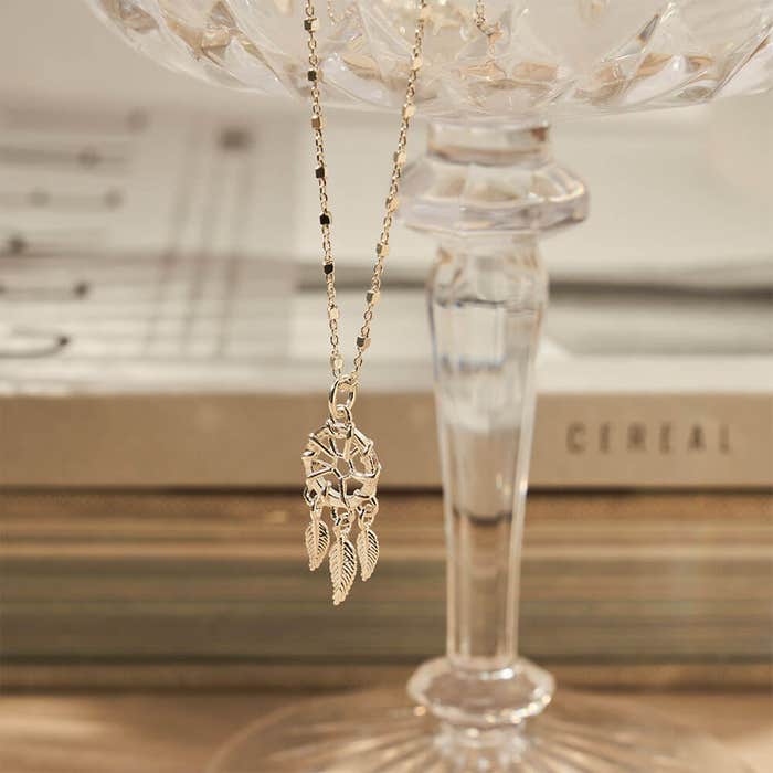 Delicate Cube Chain Dream Catcher Necklace - Silver - SNDC3290