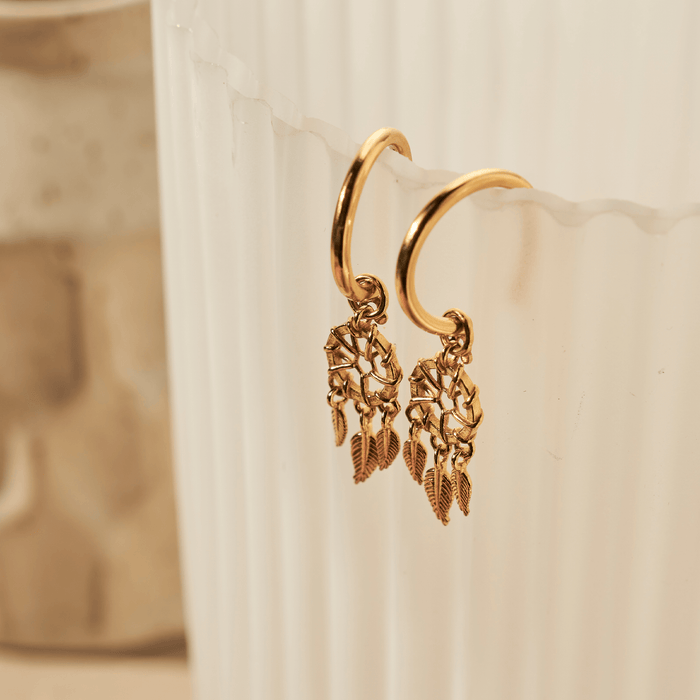 Dream Catcher Hoop Earrings - Gold - GEH3291