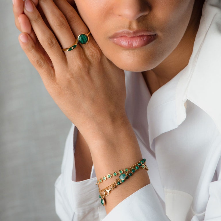 Deco Green Agate Detail Bracelet - Gold - 48008YGRB