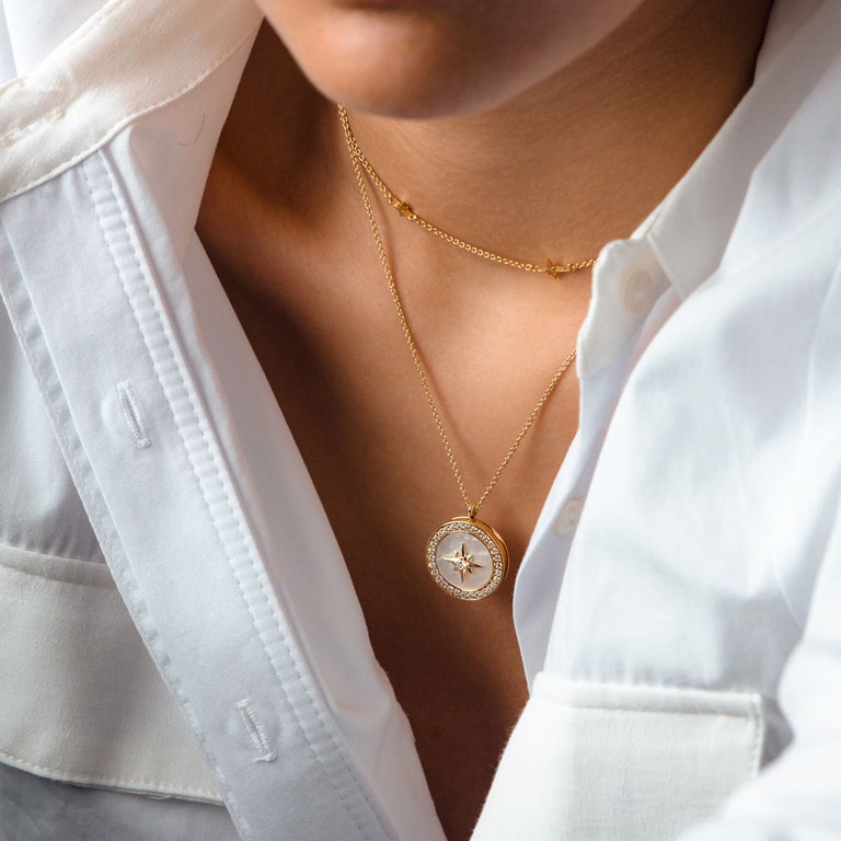 Large Polaris Mother of Pearl Locket - Gold - 50036YWTN