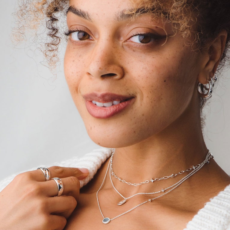 Celestial Tiny Star Wide Band Ring - Silver - 52002SNOR