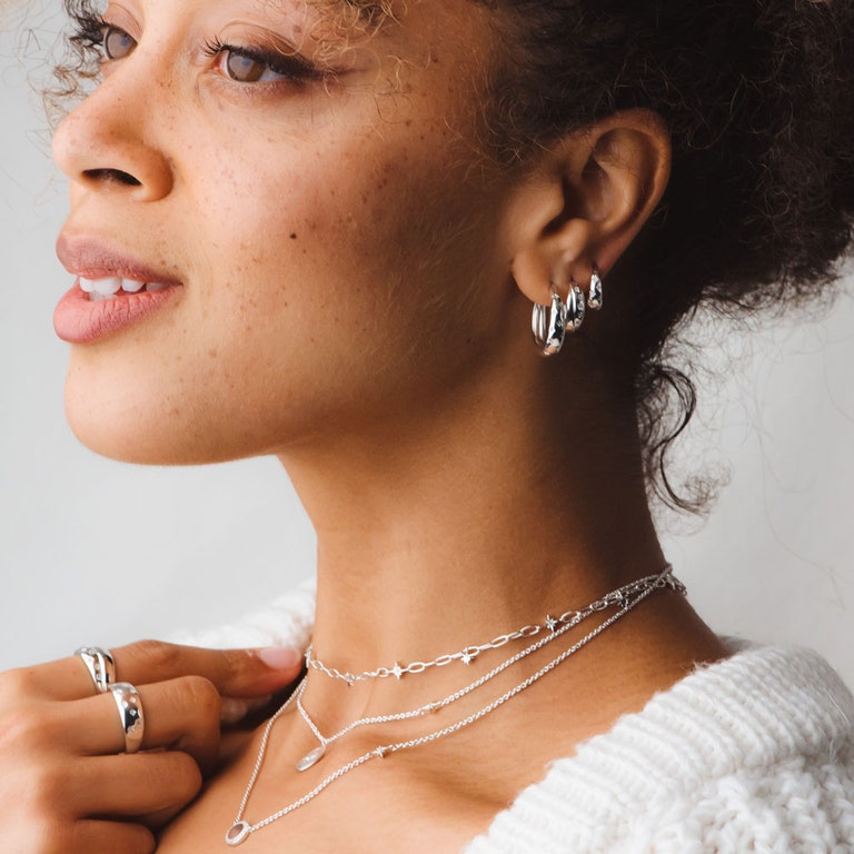 Celestial Tiny Star Wide Band Ring - Silver - 52002SNOR