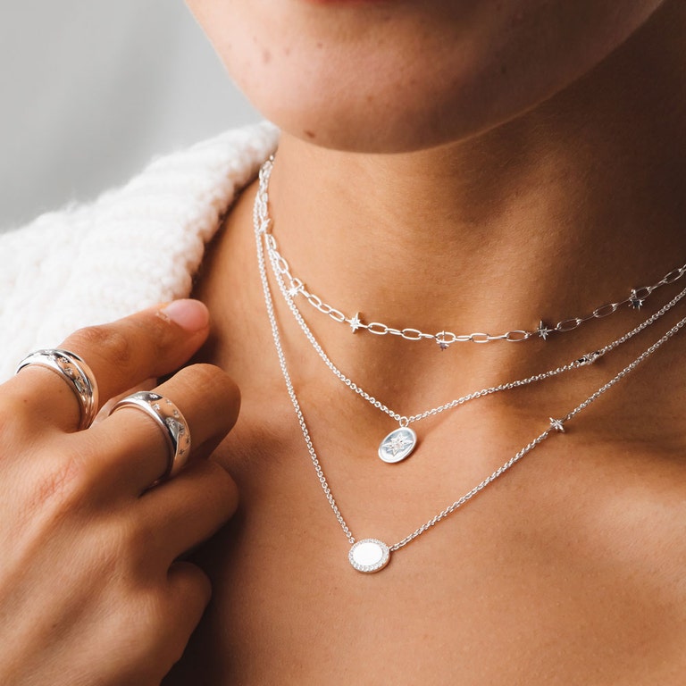 Celestial Tiny Star Wide Band Ring - Silver - 52002SNOR