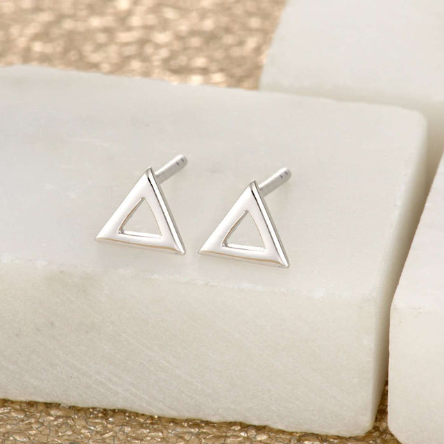 Open Triangle Stud Earrings - Silver - SPESSS33