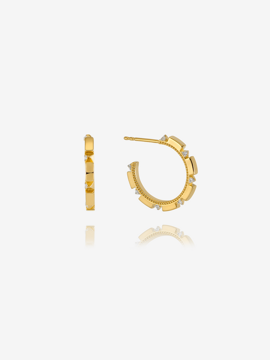 White Topaz Arrow Spike Hoop Earrings - Gold - NSE1GP