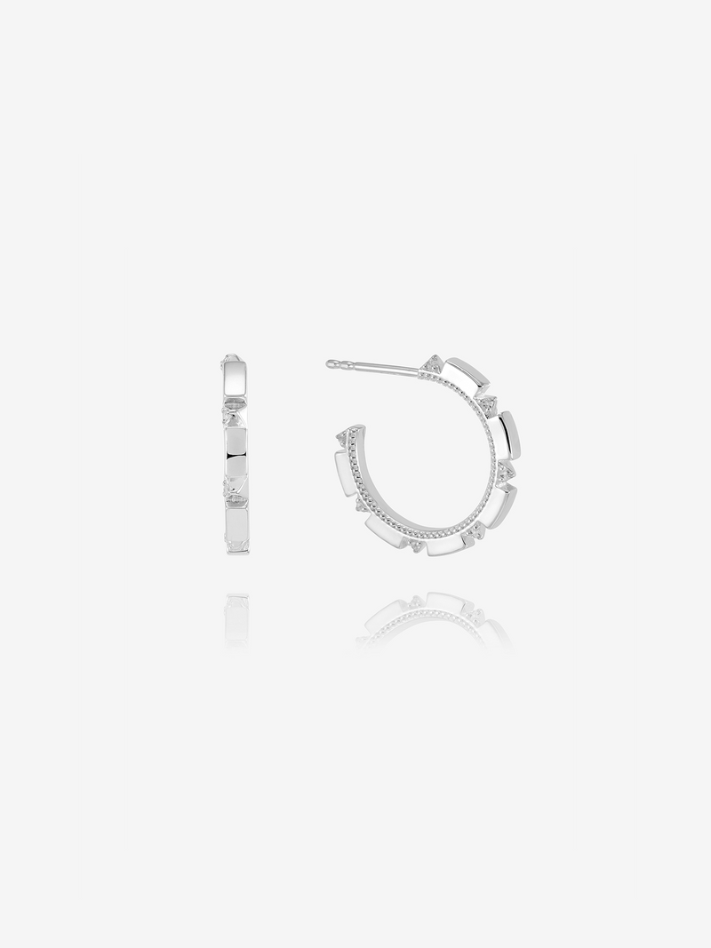 White Topaz Arrow Spike Hoop Earrings - Silver - NSE1S