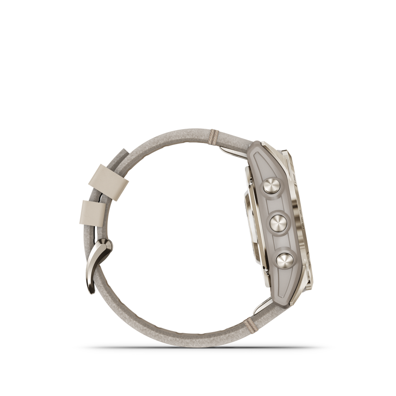 Fenix 7S Pro, Sapphire Solar Edition, 42mm - Soft Cream Gold with Limestone Grey Leather Band - 010-02776-30