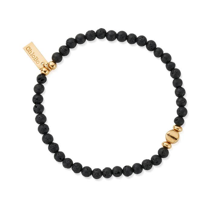 Men's Black Lava Bracelet - Gold - GBBLBULM