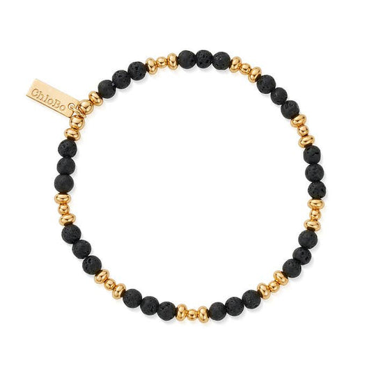Men's Black Lava Saucer Bracelet - Gold - GBBLSM