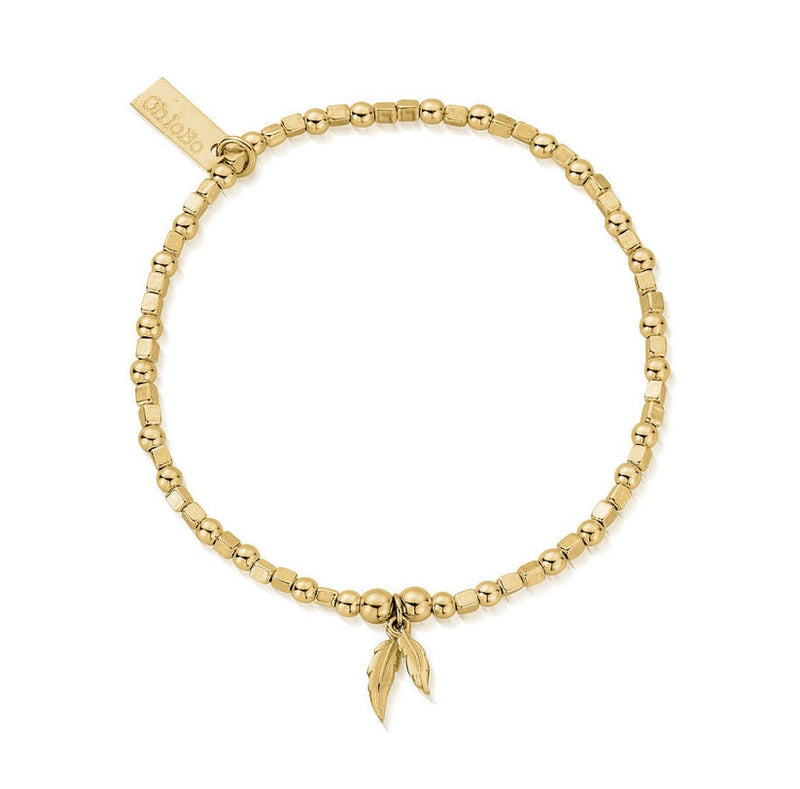 Mini Cube Double Feather Bracelet - Gold - GBCFB1096