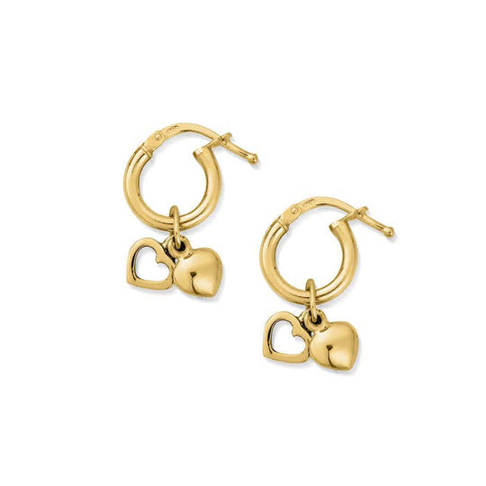 Double Heart Small Hoop Earrings - Gold - GEH1068
