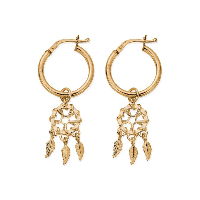 Dream Catcher Hoop Earrings - Gold - GEH3291