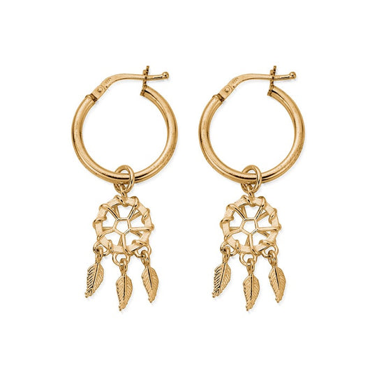 Dream Catcher Hoop Earrings - Gold - GEH3291