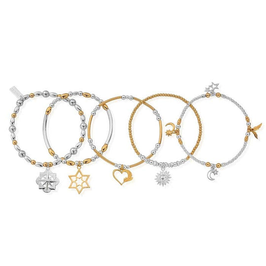 Mixed Metal Stack of 5 Bracelets - Gold/Silver - GMBSTA5IS