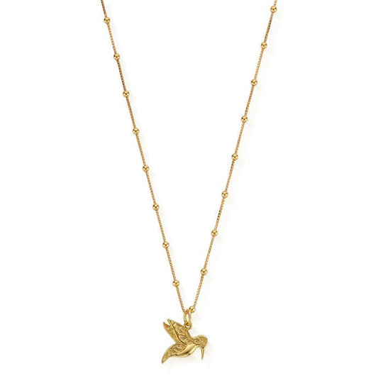 Bobble Chain Humming Bird Necklace - Gold - GNBB755