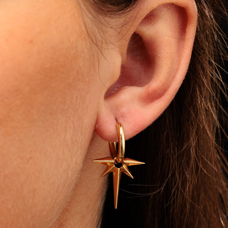 Angel Star Charm Hoop Earrings - Gold - SPG-51a-194