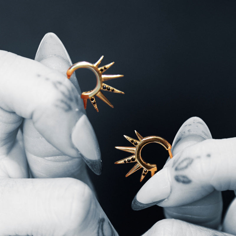 Black Sun Spike Hoop Earrings - Gold - SPG-49