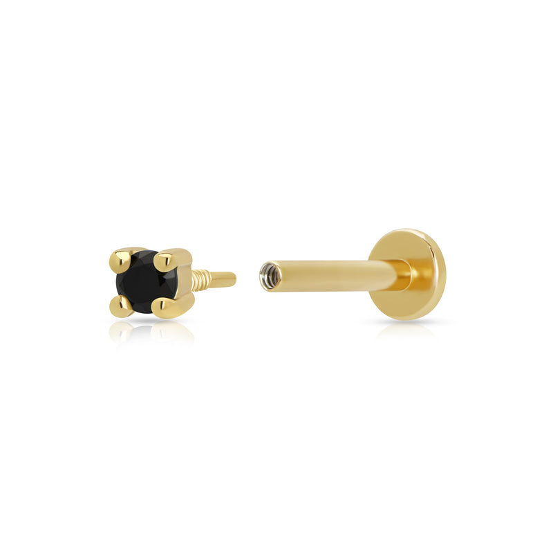 Teeny Flat Back Earring with Black Stone (Single Earring) - Gold - SPG-15a