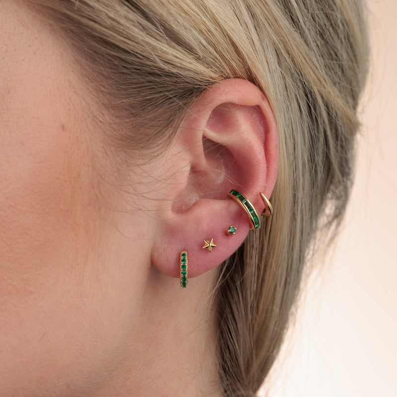Green Stone Huggie Hoop Earrings - Gold - SPESGS185