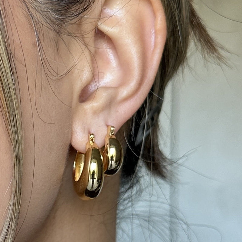 Chunky Pillow Hoop Earrings - Gold - SPG-257