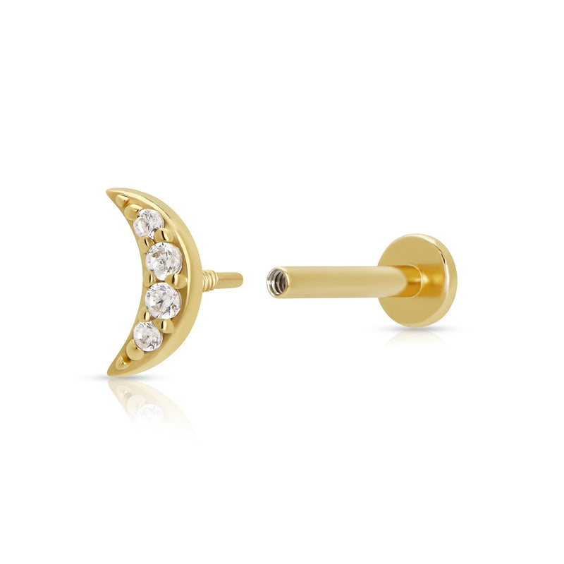 Sparkling Crescent Moon Flat Back Earring (Single Earring) - Gold - SPG-47a